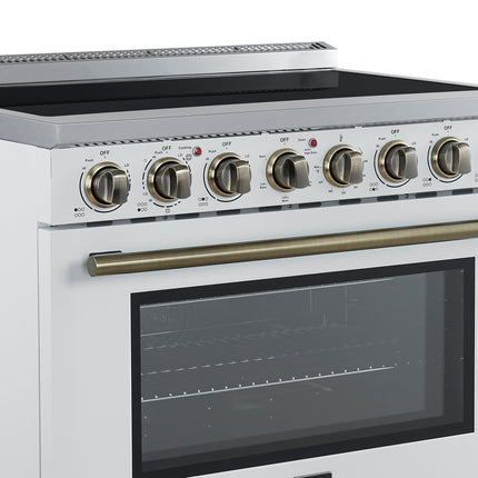 Forno Paolo 36 Inch White Freestanding Electric Range, Stainless Steel, 5.44 cu.ft, True Convection Oven, Energy Efficient FORNO
