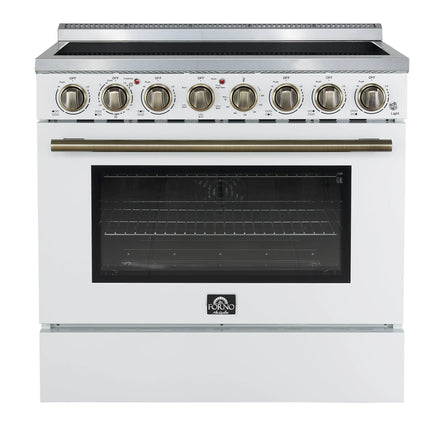 Forno Paolo 36 Inch White Freestanding Electric Range, Stainless Steel, 5.44 cu.ft, True Convection Oven, Energy Efficient FORNO
