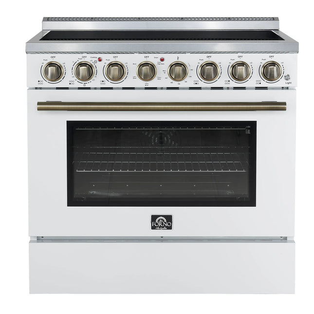 Forno Paolo 36 Inch White Freestanding Electric Range, Stainless Steel, 5.44 cu.ft, True Convection Oven, Energy Efficient FORNO