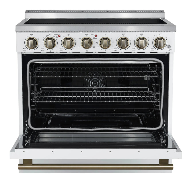 Forno Paolo 36 Inch White Freestanding Electric Range, Stainless Steel, 5.44 cu.ft, True Convection Oven, Energy Efficient FORNO