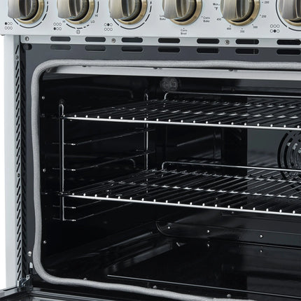 Forno Paolo 36 Inch White Freestanding Electric Range, Stainless Steel, 5.44 cu.ft, True Convection Oven, Energy Efficient FORNO
