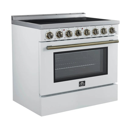 Forno Paolo 36 Inch White Freestanding Electric Range, Stainless Steel, 5.44 cu.ft, True Convection Oven, Energy Efficient FORNO