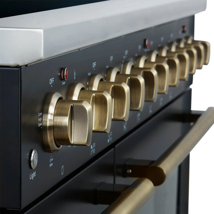 Forno Paolo 48 Inch Freestanding Electric Range in Black with Antique Brass, 6.7 cu.ft, True Convection Oven, Energy Efficient FORNO