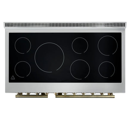 Forno Paolo 48 Inch Freestanding Electric Range in Black with Antique Brass, 6.7 cu.ft, True Convection Oven, Energy Efficient FORNO