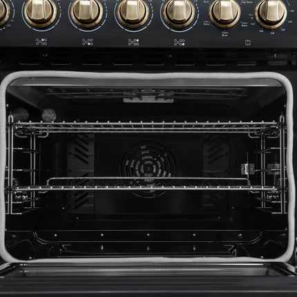 Forno Paolo 48 Inch Freestanding Electric Range in Black with Antique Brass, 6.7 cu.ft, True Convection Oven, Energy Efficient FORNO