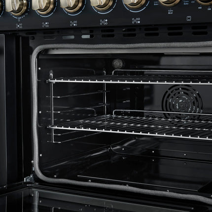 Forno Paolo 48 Inch Freestanding Electric Range in Black with Antique Brass, 6.7 cu.ft, True Convection Oven, Energy Efficient FORNO