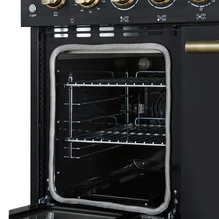 Forno Paolo 48 Inch Freestanding Electric Range in Black with Antique Brass, 6.7 cu.ft, True Convection Oven, Energy Efficient FORNO