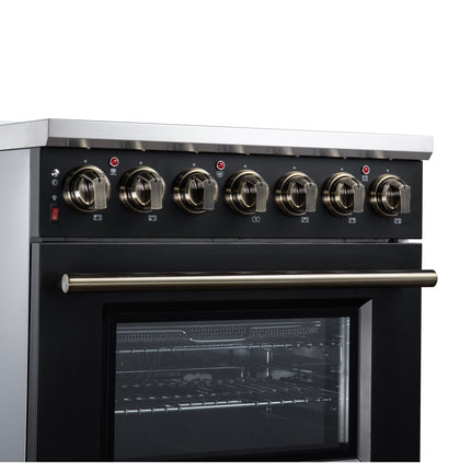 Massimo 30 Inch Freestanding Electric range, 5 radiant burners, 4.32 cf. True Convection oven, Air fryer kit, Black FORNO