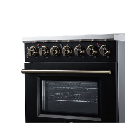 Massimo 30 Inch Freestanding Electric range, 5 radiant burners, 4.32 cf. True Convection oven, Air fryer kit, Black FORNO
