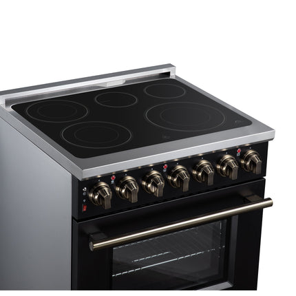 Massimo 30 Inch Freestanding Electric range, 5 radiant burners, 4.32 cf. True Convection oven, Air fryer kit, Black FORNO