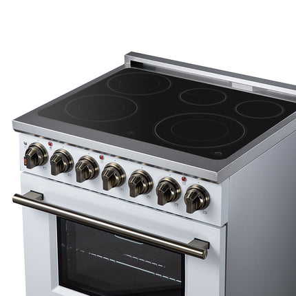 Massimo 30 Inch Freestanding Electric range, 5 radiant burners, 4.32 cf. True Convection oven, Air Fryer Kit, White FORNO