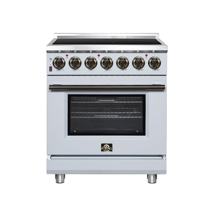 Massimo 30 Inch Freestanding Electric range, 5 radiant burners, 4.32 cf. True Convection oven, Air Fryer Kit, White FORNO