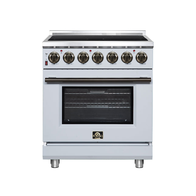 Massimo 30 Inch Freestanding Electric range, 5 radiant burners, 4.32 cf. True Convection oven, Air Fryer Kit, White FORNO