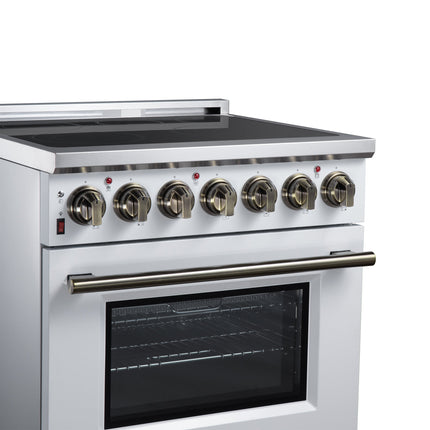 Massimo 30 Inch Freestanding Electric range, 5 radiant burners, 4.32 cf. True Convection oven, Air Fryer Kit, White FORNO