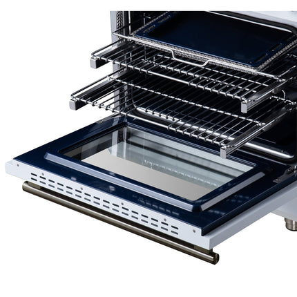 Massimo 30 Inch Freestanding Electric range, 5 radiant burners, 4.32 cf. True Convection oven, Air Fryer Kit, White FORNO