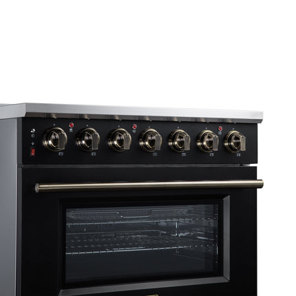 Massimo 36 Inch Freestanding Electric range, 5 radiant burners, 5.36 cf. True Convection oven, Air fryer kit, Black FORNO