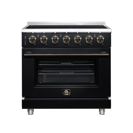 Massimo 36 Inch Freestanding Electric range, 5 radiant burners, 5.36 cf. True Convection oven, Air fryer kit, Black FORNO