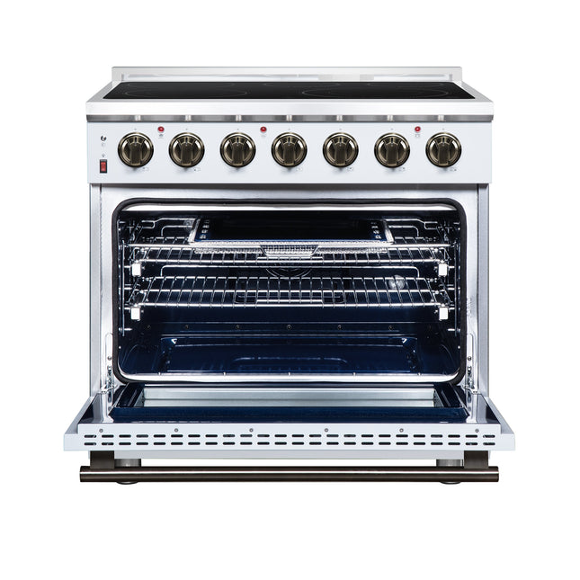 Massimo 36 Inch Freestanding Electric range, 5 radiant burners, 5.36 cf. True Convection oven, Air fryer kit, White FORNO
