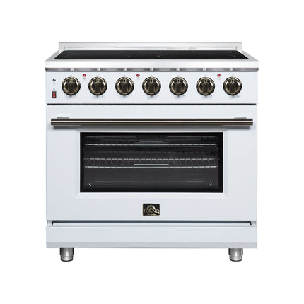 Massimo 36 Inch Freestanding Electric range, 5 radiant burners, 5.36 cf. True Convection oven, Air fryer kit, White FORNO