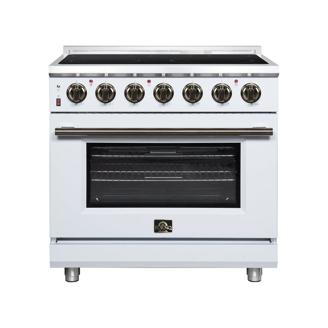 Massimo 36 Inch Freestanding Electric range, 5 radiant burners, 5.36 cf. True Convection oven, Air fryer kit, White FORNO