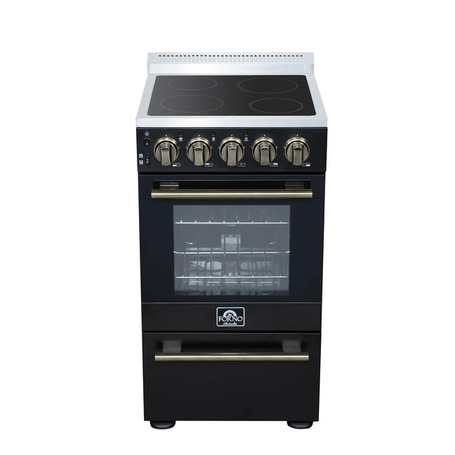 Forno Pallerano 20 Inch Freestanding Electric Range in Black with Antique Brass, Compact Design FORNO