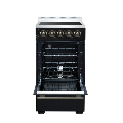 Forno Pallerano 20 Inch Freestanding Electric Range in Black with Antique Brass, Compact Design FORNO