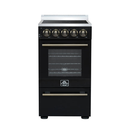 Forno Pallerano 20 Inch Freestanding Electric Range in Black with Antique Brass, Compact Design FORNO