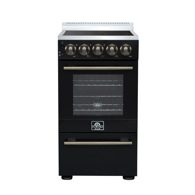 Forno Pallerano 20 Inch Freestanding Electric Range in Black with Antique Brass, Compact Design FORNO