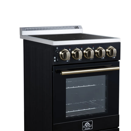 Forno Pallerano 20 Inch Freestanding Electric Range in Black with Antique Brass, Compact Design FORNO