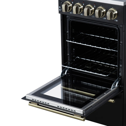 Forno Pallerano 20 Inch Freestanding Electric Range in Black with Antique Brass, Compact Design FORNO