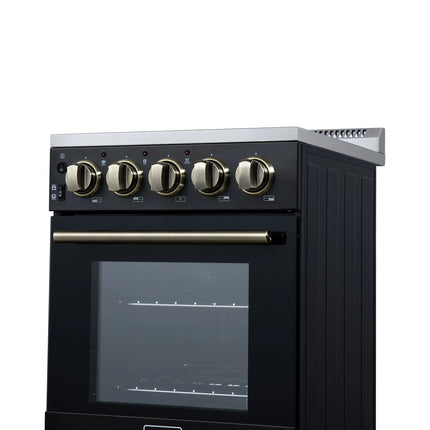 Forno Pallerano 20 Inch Freestanding Electric Range in Black with Antique Brass, Compact Design FORNO