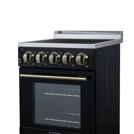 Forno Pallerano 20 Inch Freestanding Electric Range in Black with Antique Brass, Compact Design FORNO