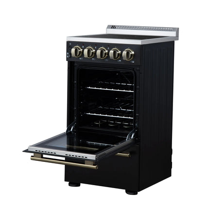 Forno Pallerano 20 Inch Freestanding Electric Range in Black with Antique Brass, Compact Design FORNO