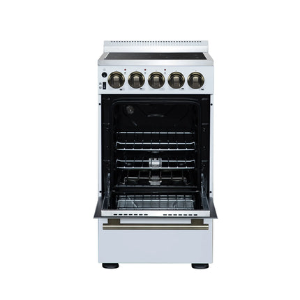 Forno Pallerano 20 Inch Freestanding Electric Range in White with Antique Brass, Compact Design FORNO
