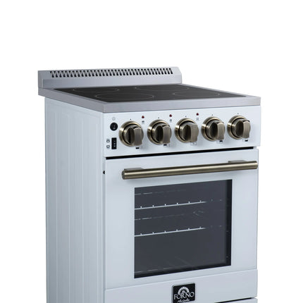 Forno Pallerano 20 Inch Freestanding Electric Range in White with Antique Brass, Compact Design FORNO