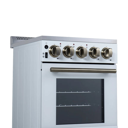 Forno Pallerano 20 Inch Freestanding Electric Range in White with Antique Brass, Compact Design FORNO
