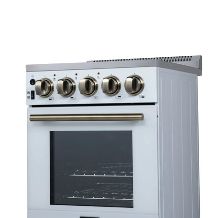 Forno Pallerano 20 Inch Freestanding Electric Range in White with Antique Brass, Compact Design FORNO