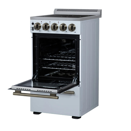 Forno Pallerano 20 Inch Freestanding Electric Range in White with Antique Brass, Compact Design FORNO