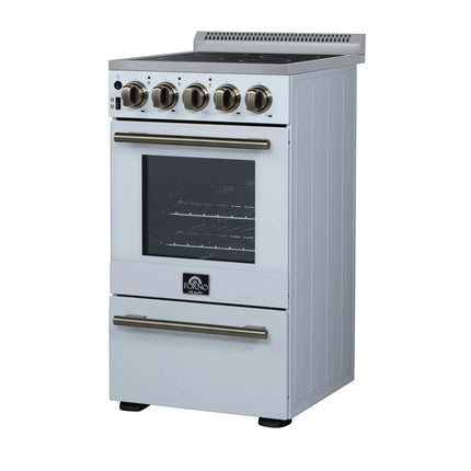 Forno Pallerano 20 Inch Freestanding Electric Range in White with Antique Brass, Compact Design FORNO