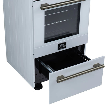 Forno Pallerano 20 Inch Freestanding Electric Range in White with Antique Brass, Compact Design FORNO