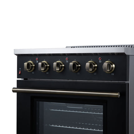 Galiano 30 Inch Freestanding Electric range, 4 radiant burners, 4.32 cf. True Convection oven, Air fryer kit, Black FORNO