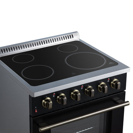 Galiano 30 Inch Freestanding Electric range, 4 radiant burners, 4.32 cf. True Convection oven, Air fryer kit, Black FORNO
