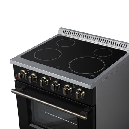Galiano 30 Inch Freestanding Electric range, 4 radiant burners, 4.32 cf. True Convection oven, Air fryer kit, Black FORNO