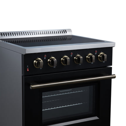 Galiano 30 Inch Freestanding Electric range, 4 radiant burners, 4.32 cf. True Convection oven, Air fryer kit, Black FORNO