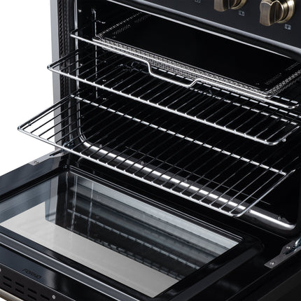 Galiano 30 Inch Freestanding Electric range, 4 radiant burners, 4.32 cf. True Convection oven, Air fryer kit, Black FORNO