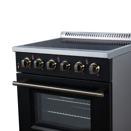 Galiano 30 Inch Freestanding Electric range, 4 radiant burners, 4.32 cf. True Convection oven, Air fryer kit, Black FORNO