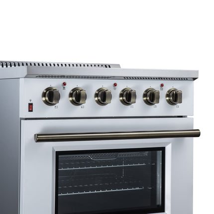 Galiano 30 Inch Freestanding Electric range, 4 radiant burners, 4.32 cf. True Convection oven, Air fryer kit, White FORNO