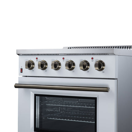 Galiano 30 Inch Freestanding Electric range, 4 radiant burners, 4.32 cf. True Convection oven, Air fryer kit, White FORNO