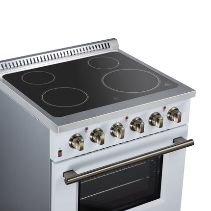 Galiano 30 Inch Freestanding Electric range, 4 radiant burners, 4.32 cf. True Convection oven, Air fryer kit, White FORNO