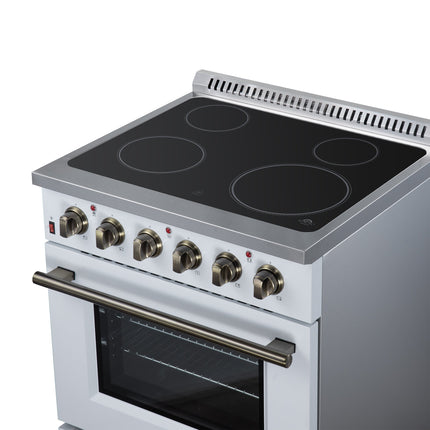 Galiano 30 Inch Freestanding Electric range, 4 radiant burners, 4.32 cf. True Convection oven, Air fryer kit, White FORNO
